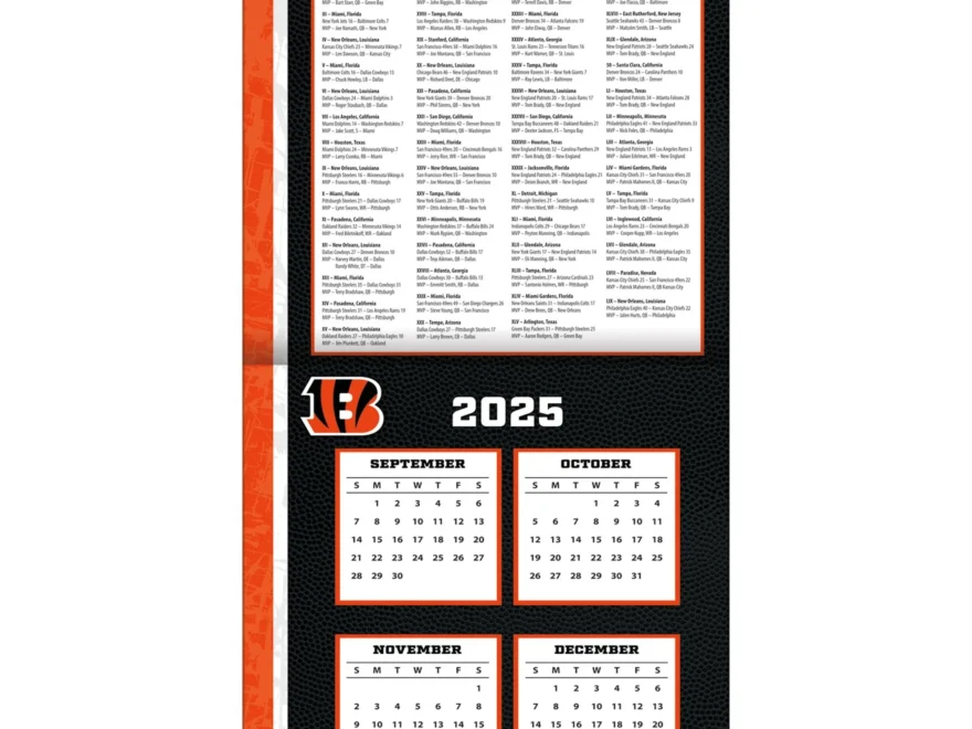 NFL Cincinnati Bengals 2026 Wall Calendar Online Only