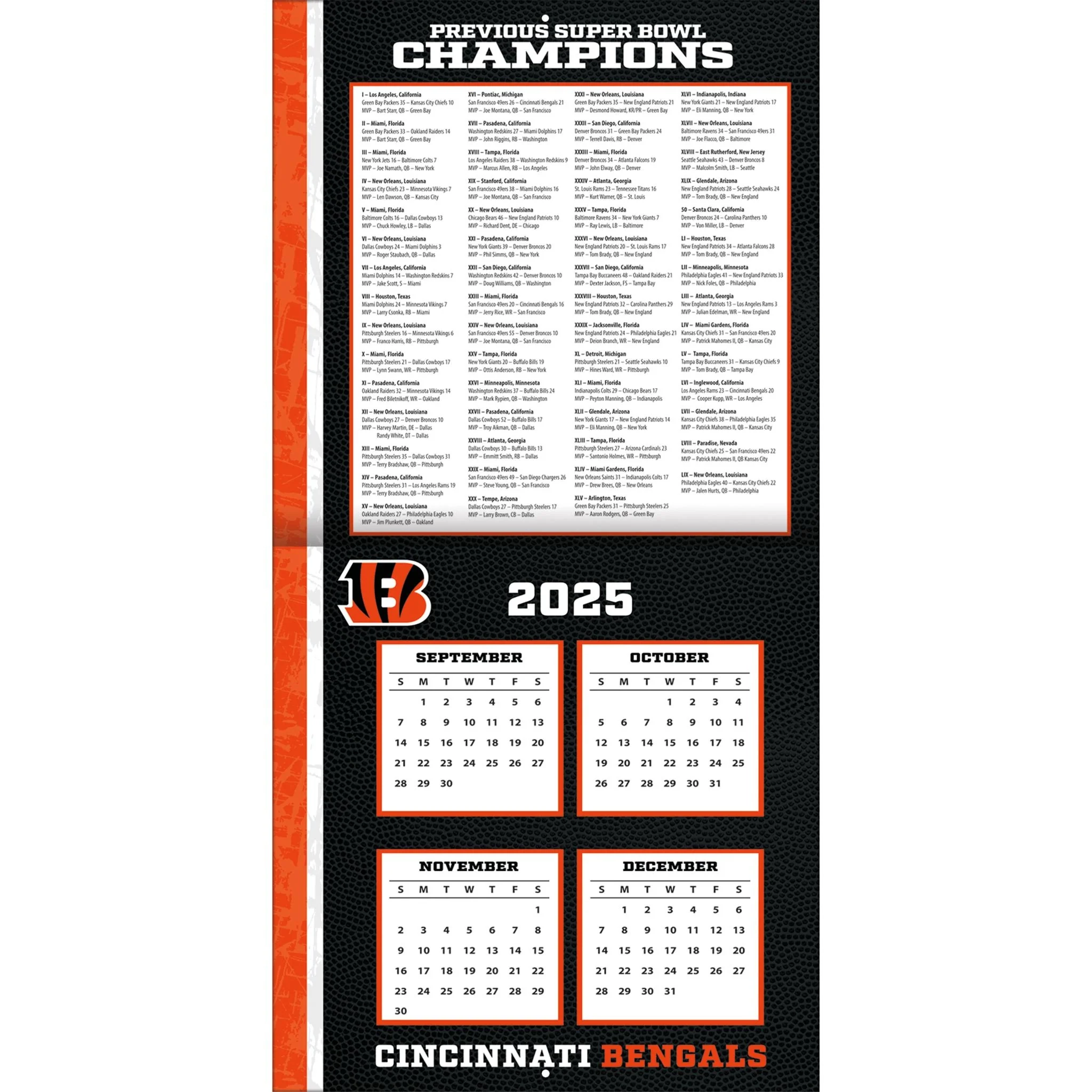 NFL Cincinnati Bengals 2026 Wall Calendar Online Only NFL Cincinnati Bengals 2026 Wall Calendar Online Only