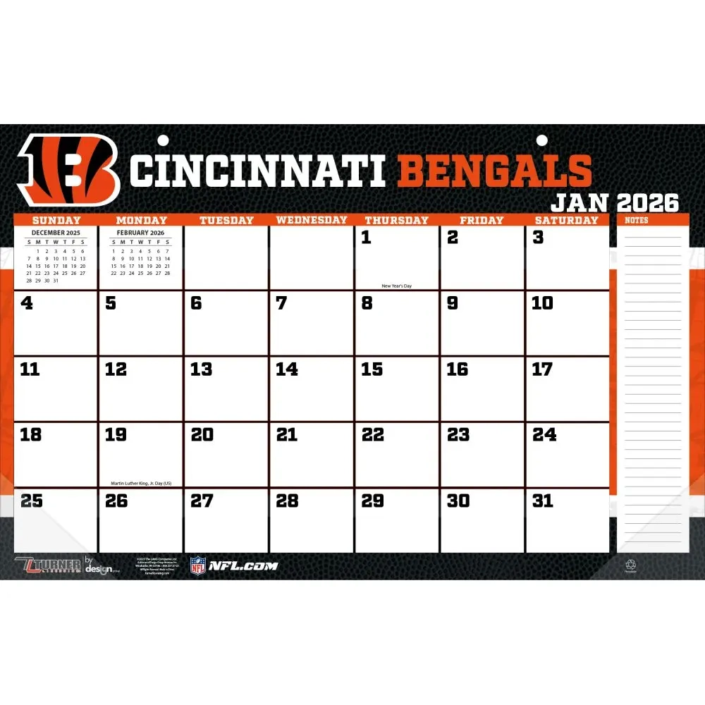 NFL Cincinnati Bengals Small 2026 Desk Pad Calendars