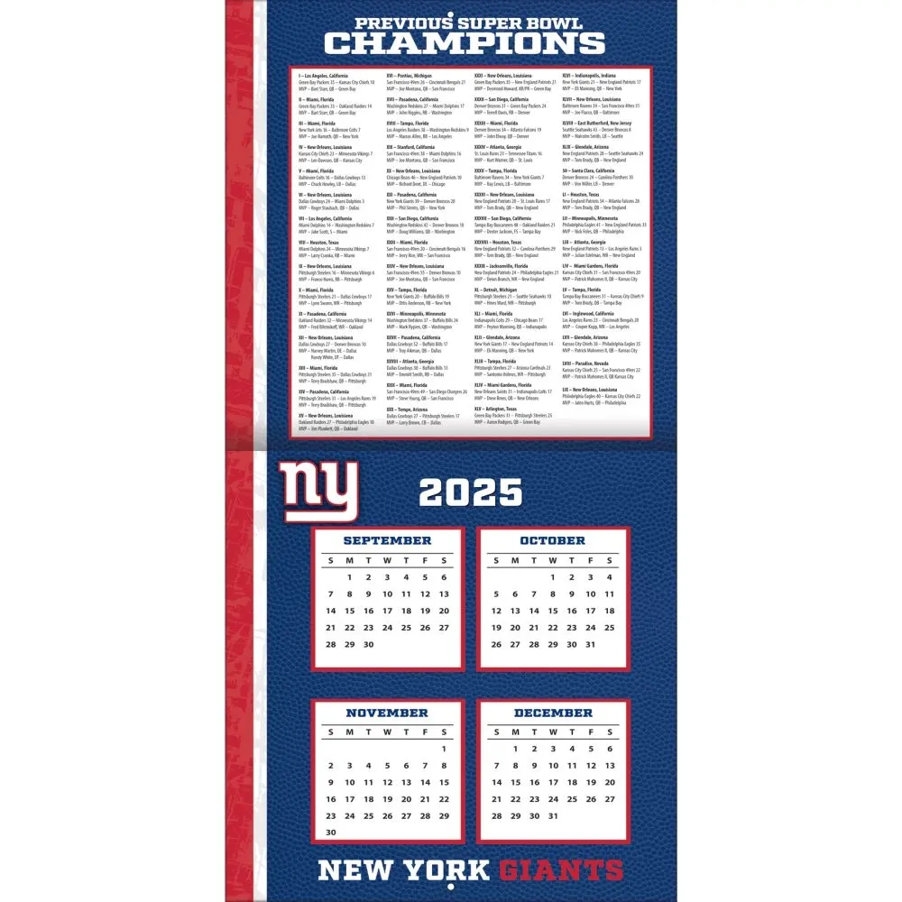 NFL New York Giants 2026 Wall Calendar Calendars