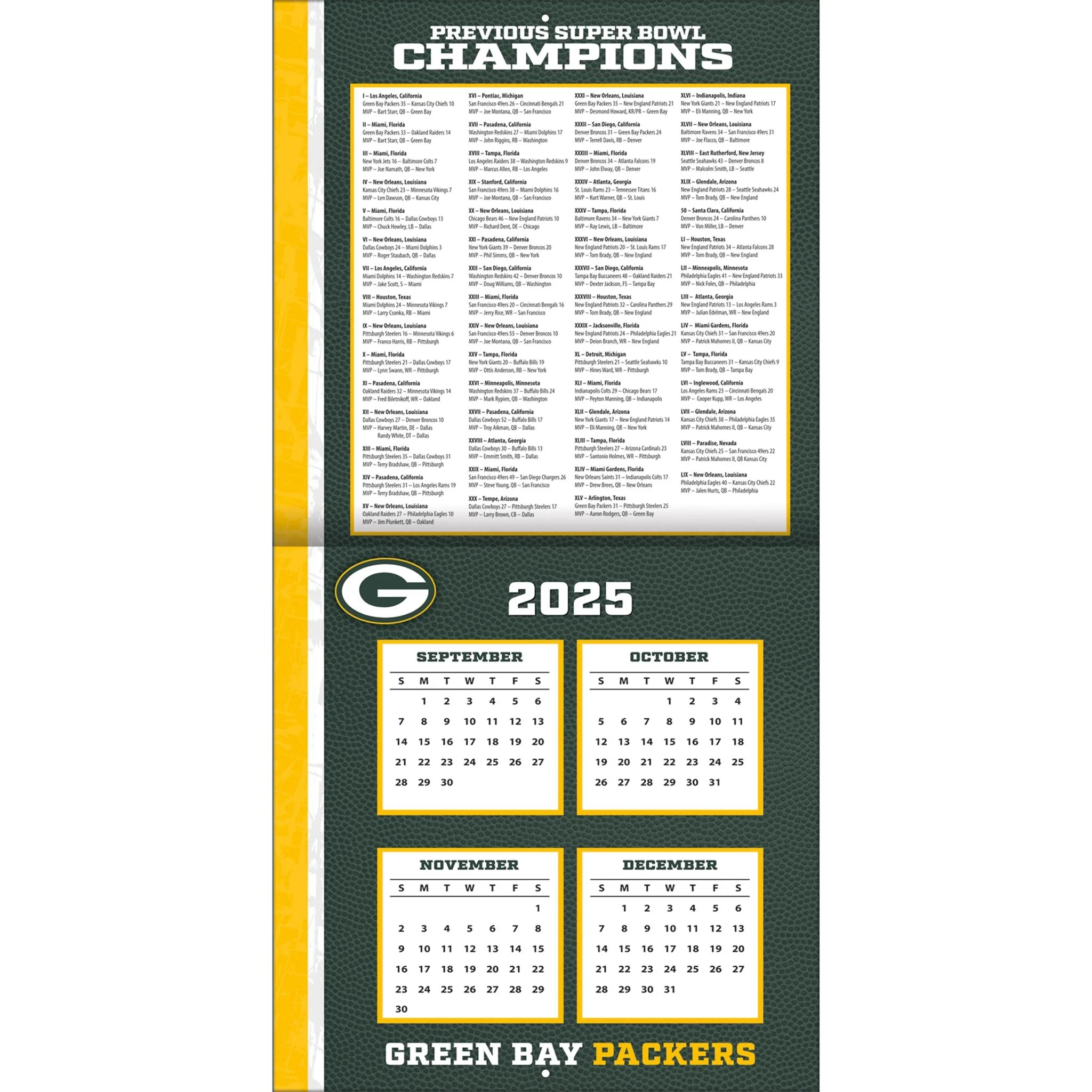 Nfl Packers Schedule NFL Green Bay Packers 2026 Wall Calendar