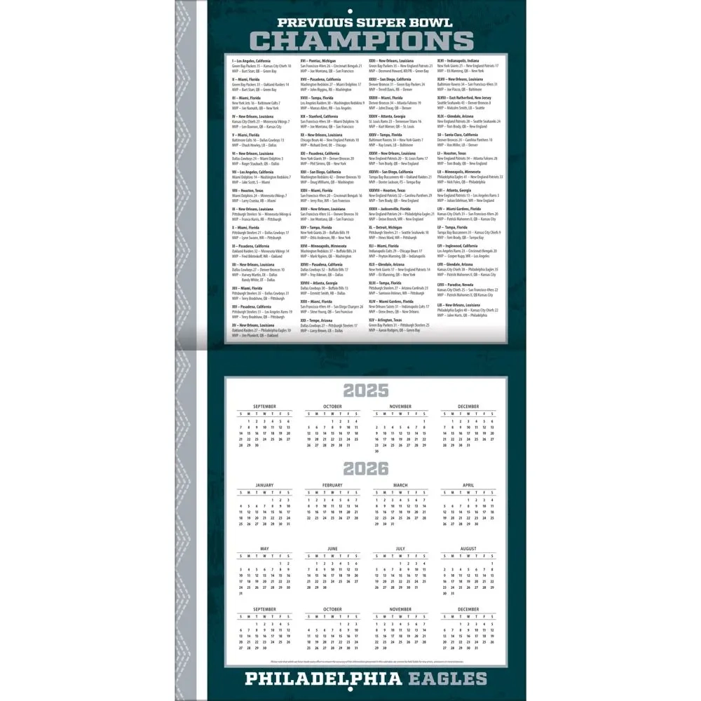 NFL Philadelphia Eagles 2026 Wall Calendar Calendars