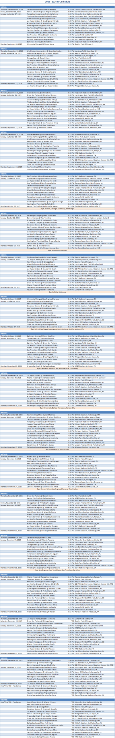 Printable Nfl Schedules 2026