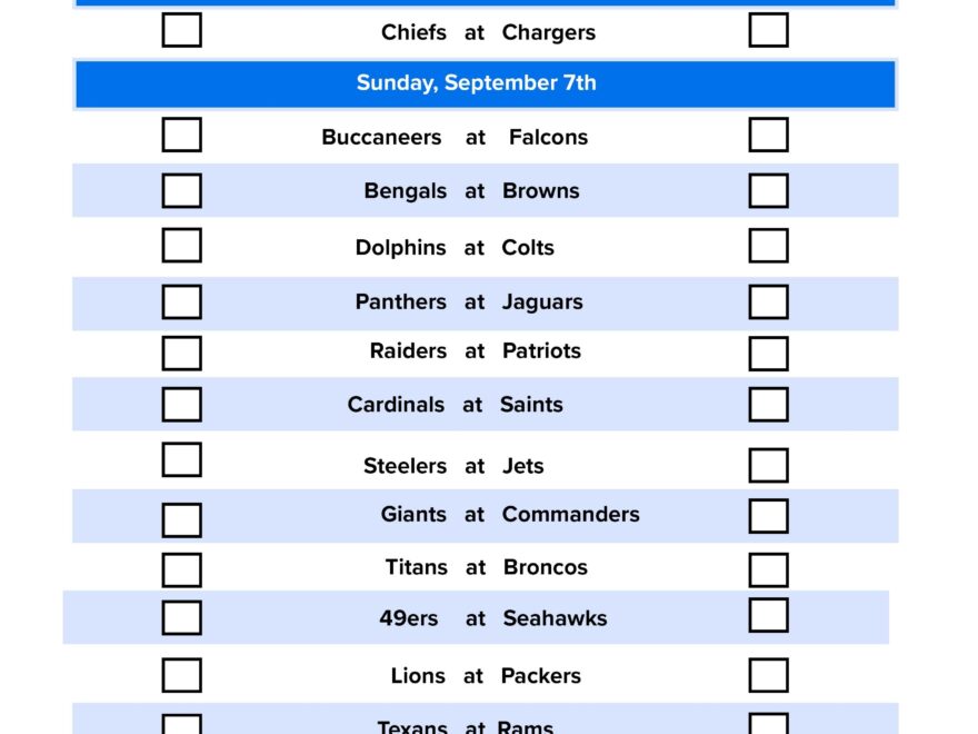 NFL Week 1 Pick Em Sheet Free Printable Schedule And Betting Odds FanDuel Research