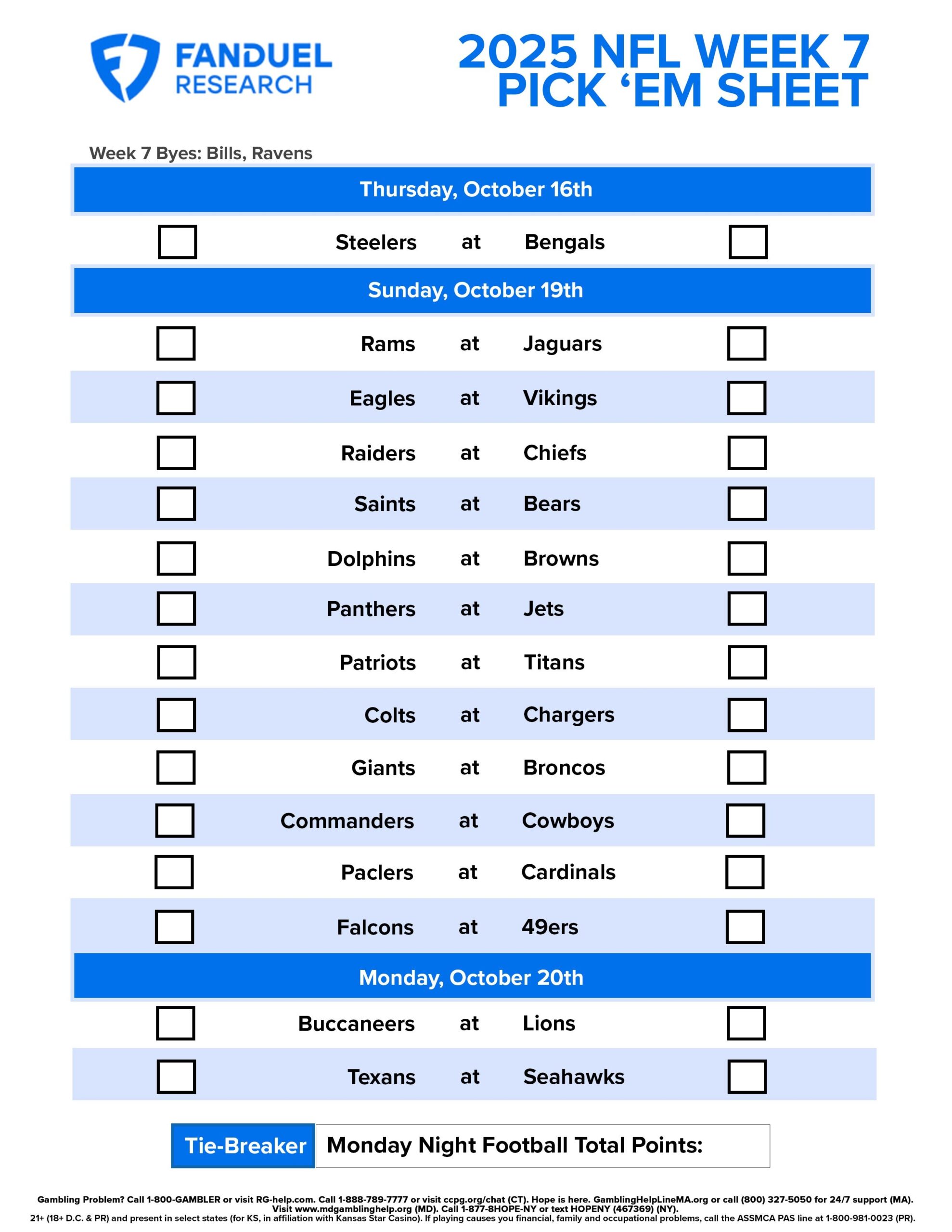 Nfl Pickem Printable Schedule Week 10