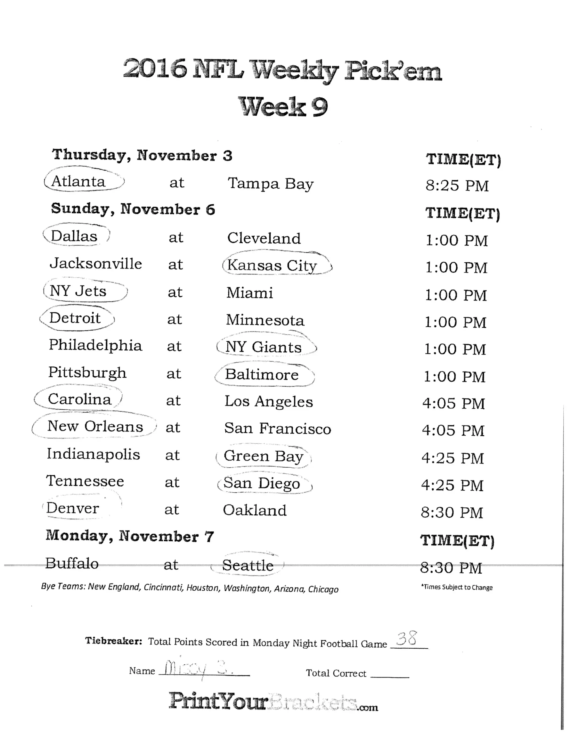 Nfl Week 9 All Picks PDF Nfl Week 9 All Picks PDF