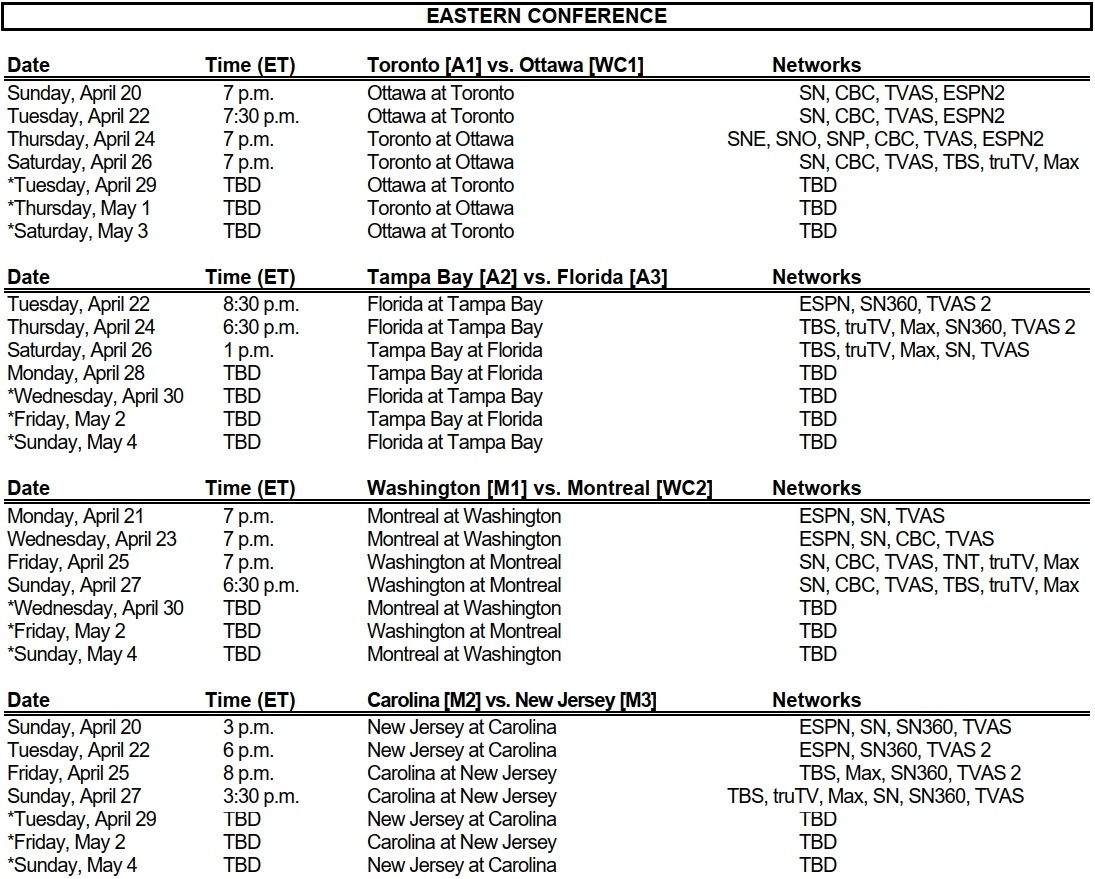 NHL Media Site News 2025 Stanley Cup Playoffs First Round Schedule NHL Media Site News 2025 Stanley Cup Playoffs First Round Schedule