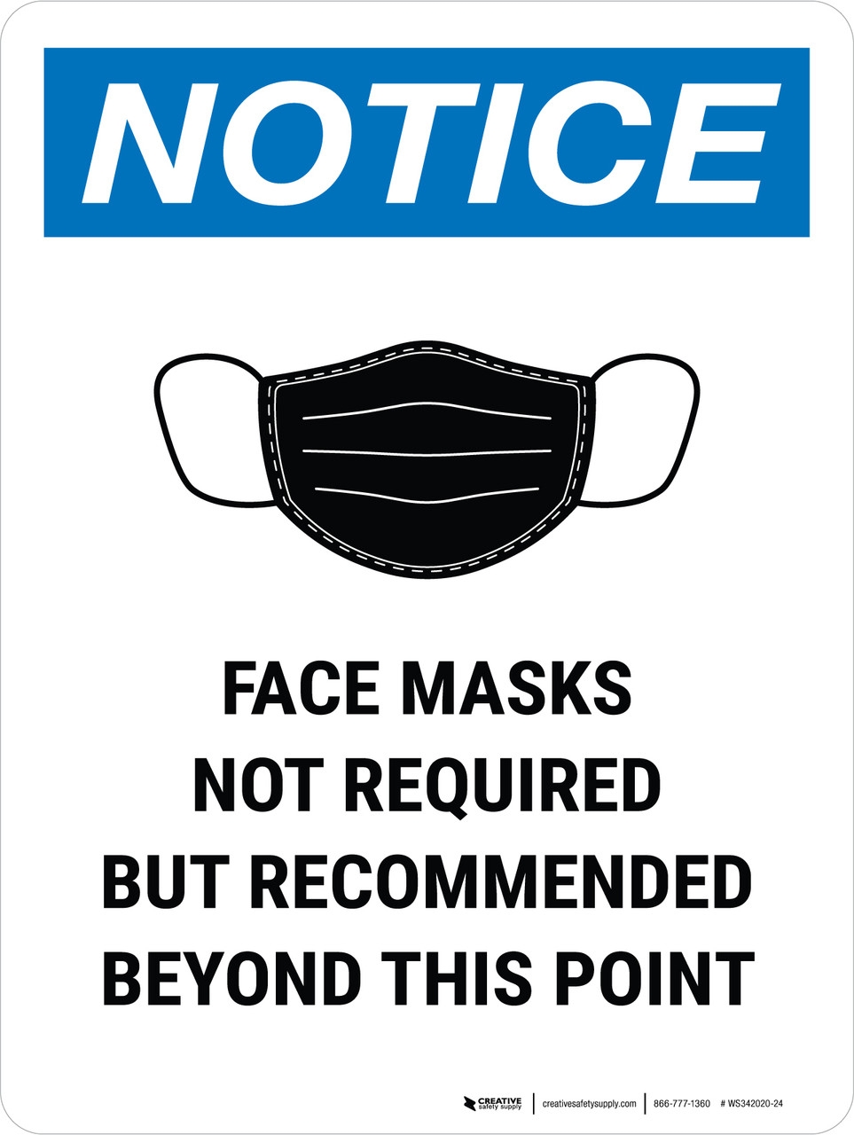 Notice Face Mask Recommended Beyond This Point Portrait Wall Sign Notice Face Mask Recommended Beyond This Point Portrait Wall Sign