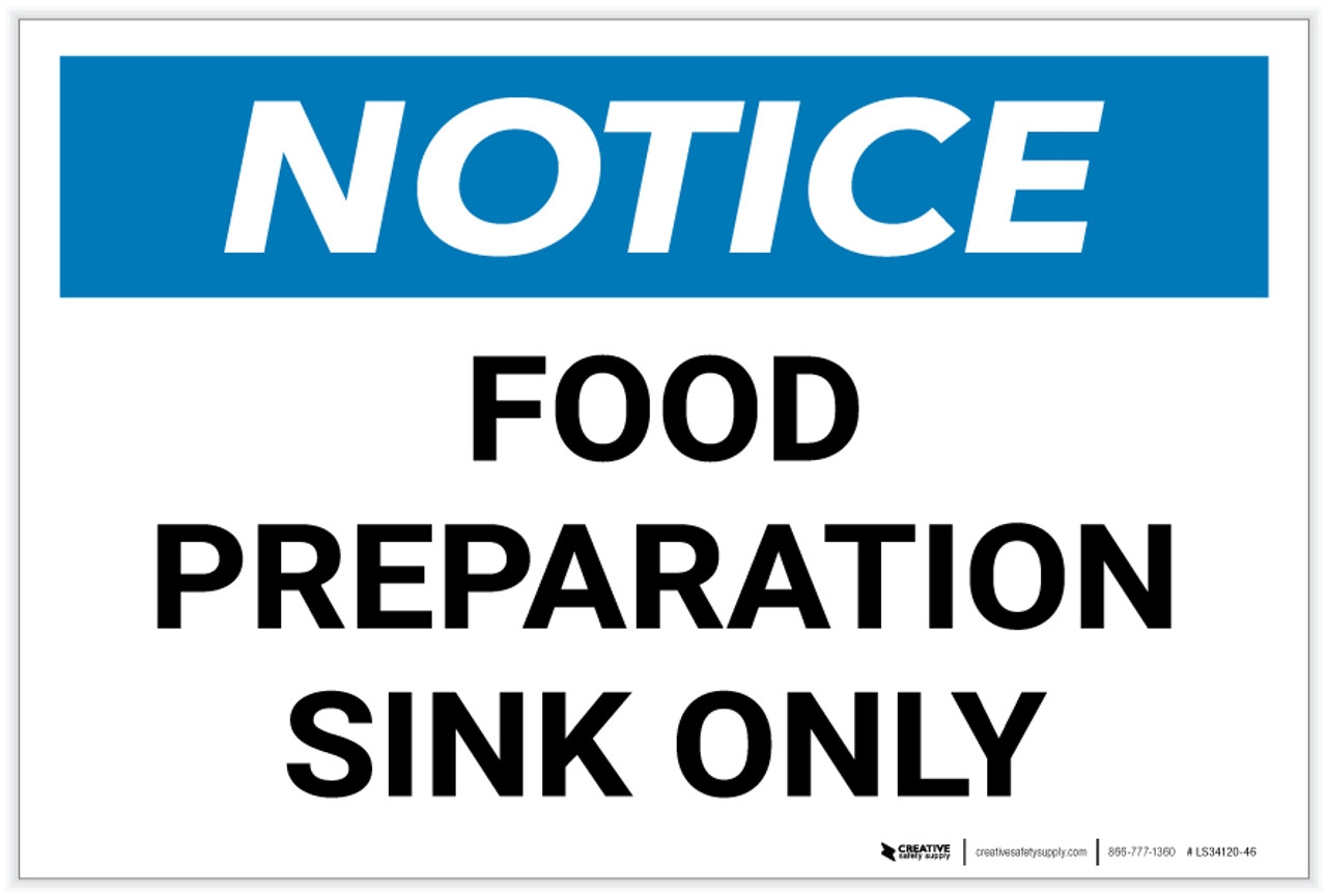 Food Prep Area Printable Signs