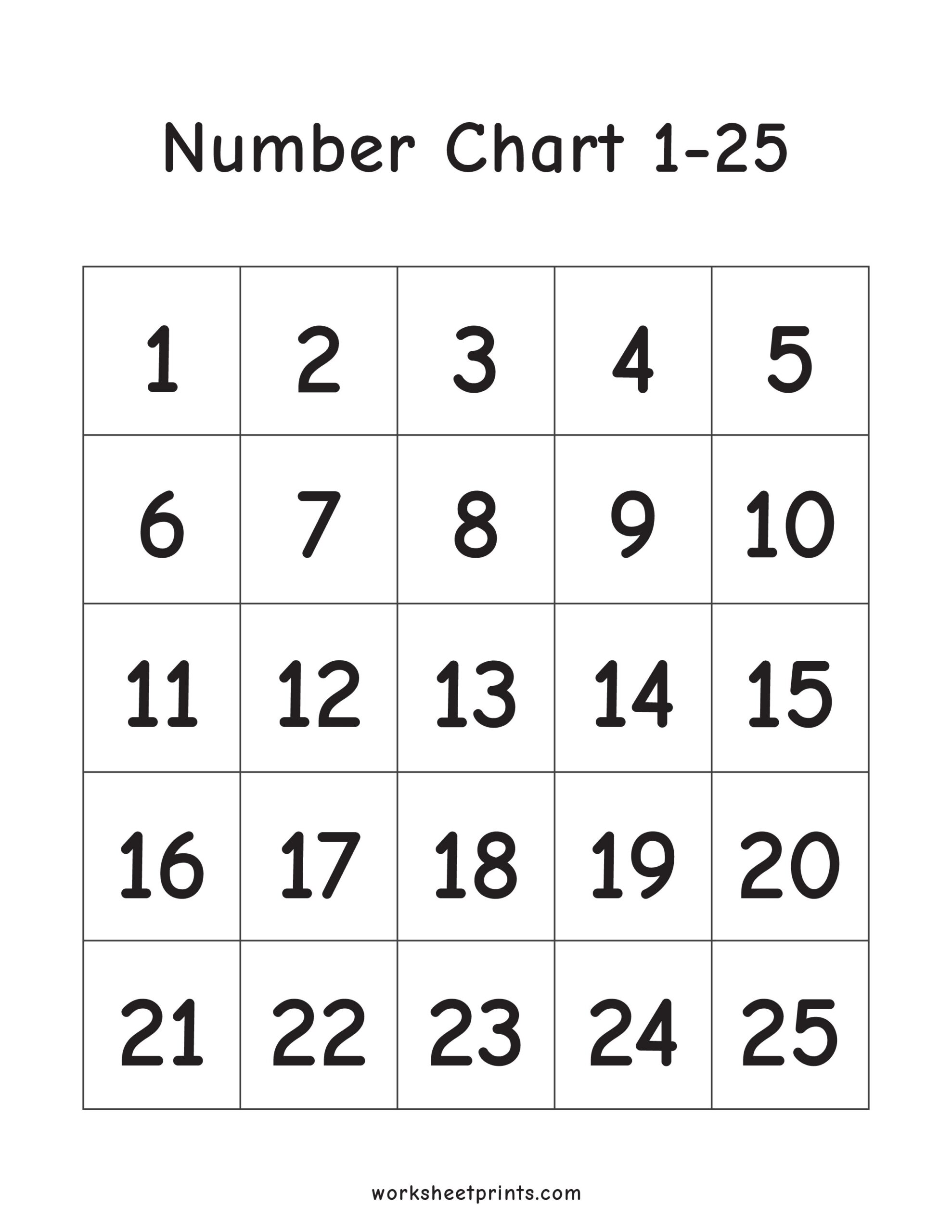 Number Chart 1 25 Printable Number Chart 1 25 Printable