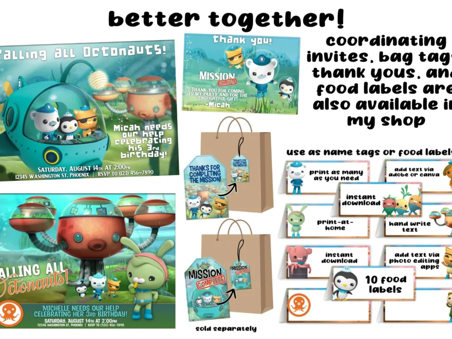 Octonauts Birthday Party Food Labels Table Tents printable PDF Instant Digital Download Etsy