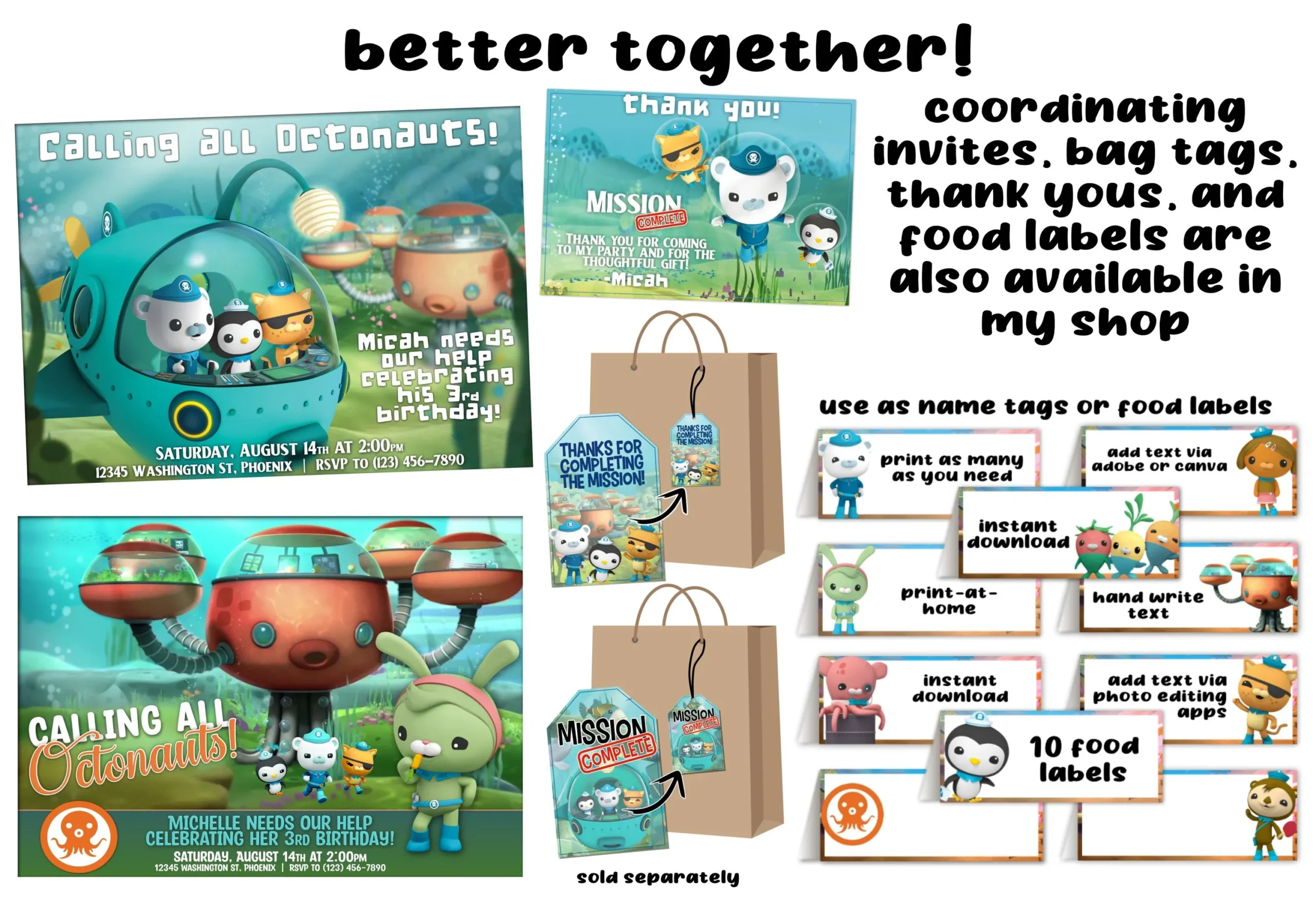 Octonauts Birthday Party Food Labels Table Tents printable PDF Instant Digital Download Etsy