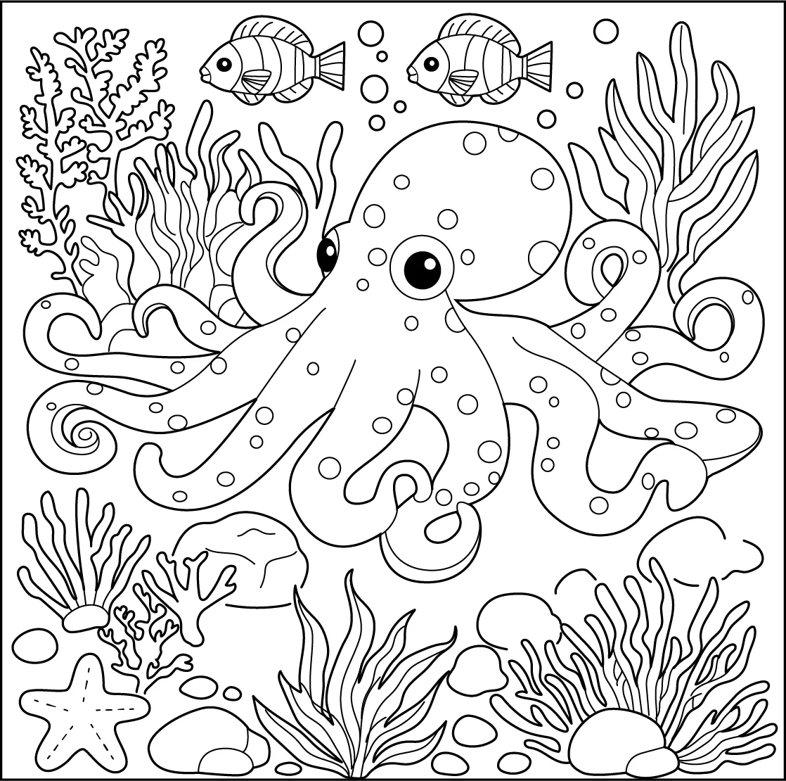 Octopus Garden Coloring Page Free Printable PDF For Kids