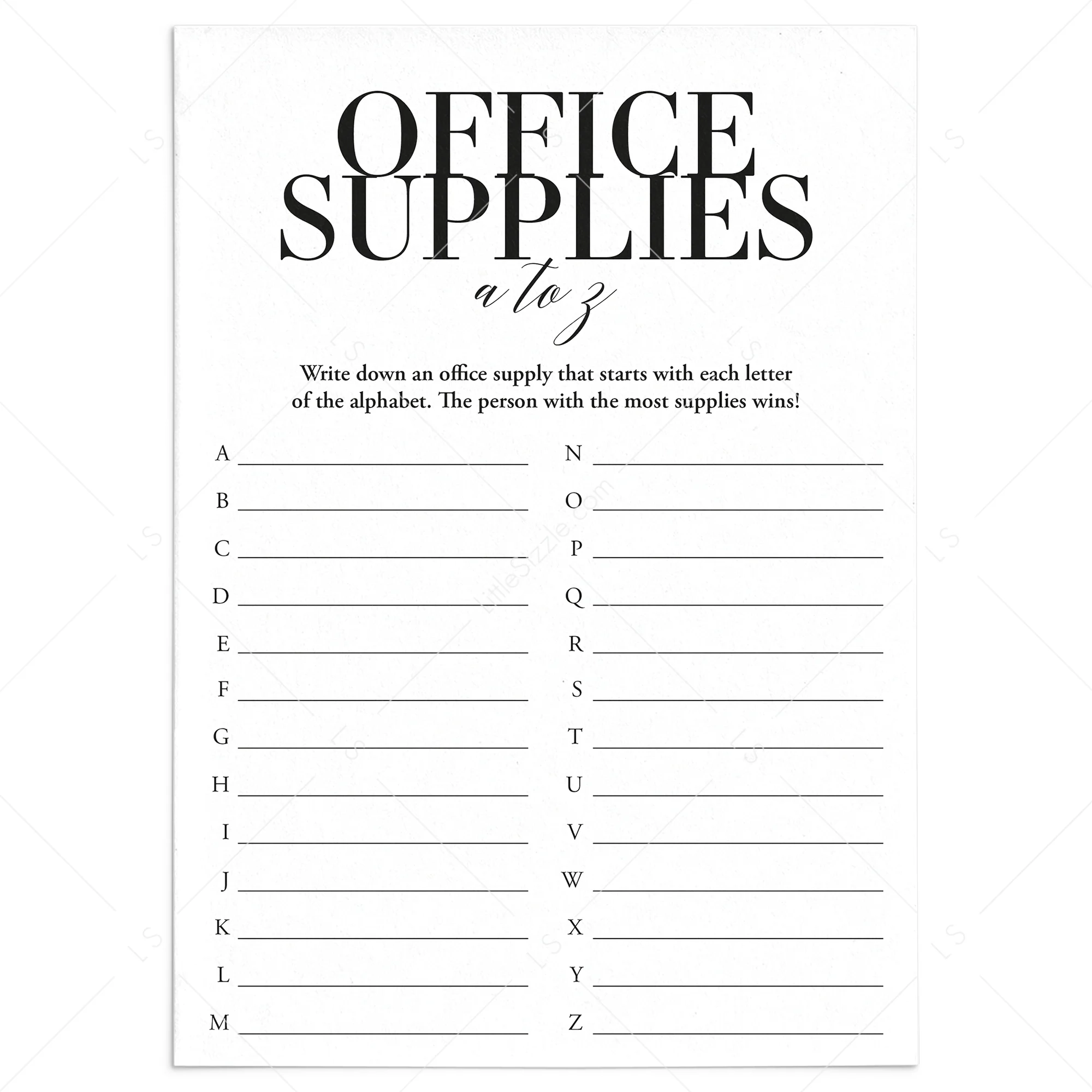 Office Supplies A To Z Game Printable Instant Download LittleSizzle