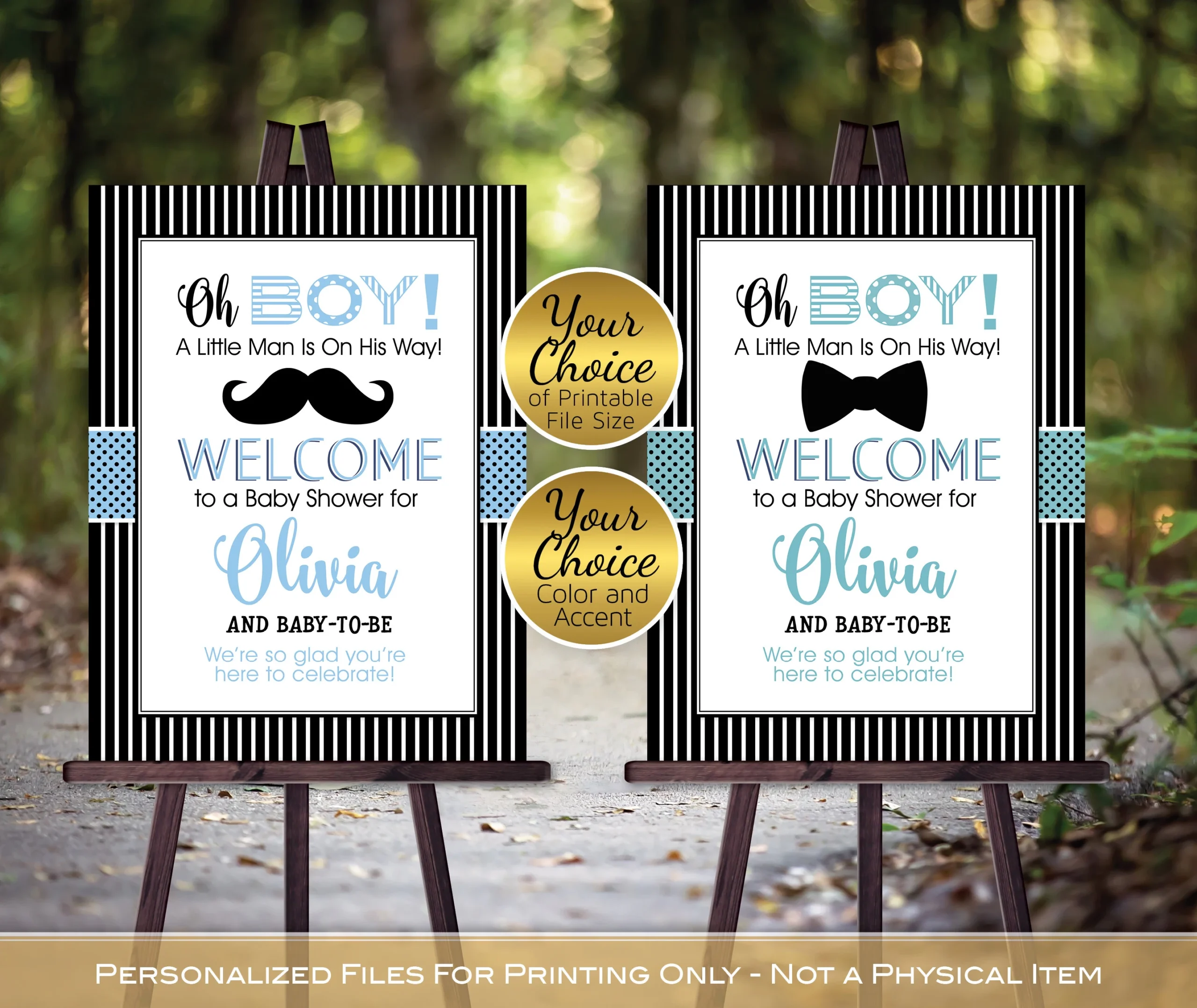 Oh Boy Little Man Baby Shower Welcome Sign Printable Black Bow Tie Or Mustache Baby Blue Or Teal Personalized PRINTABLE DIGITAL File Etsy