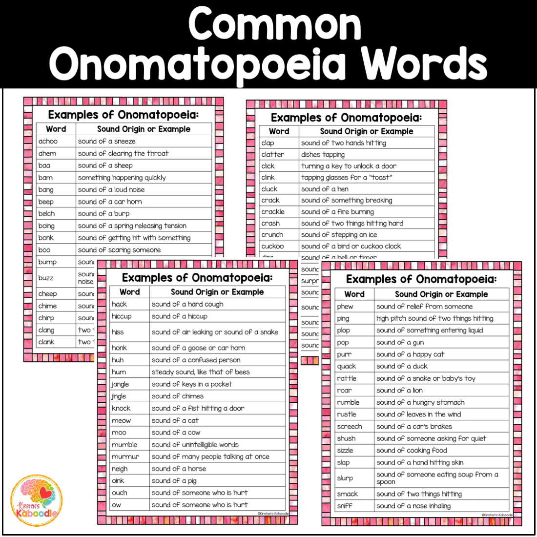 Onomatopoeia Word List Printable Onomatopoeia Word List Printable
