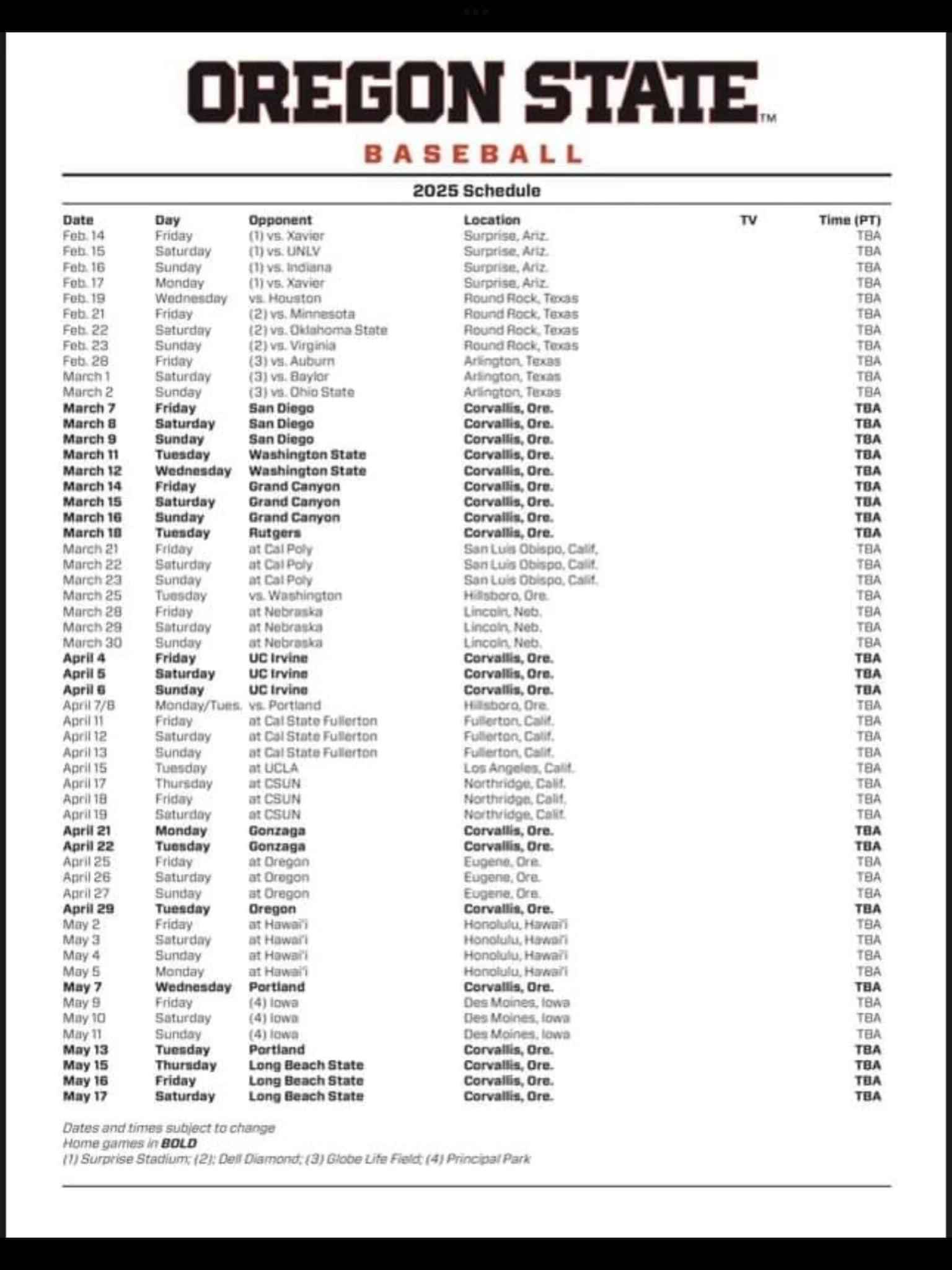 Oregon State Football Schedule 2026 Printable