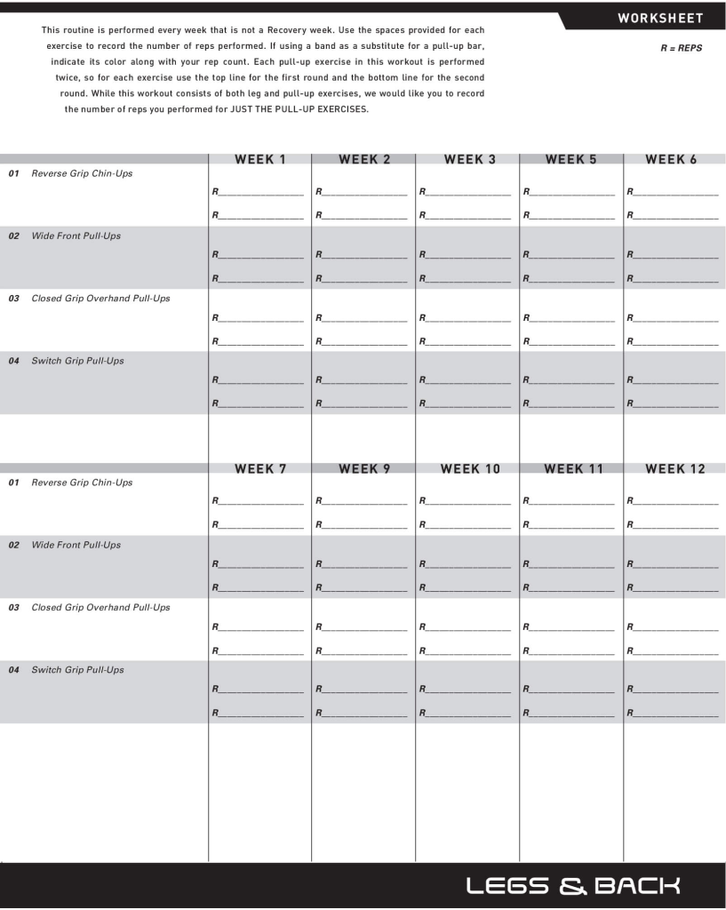 Printable P90x Workout Sheets