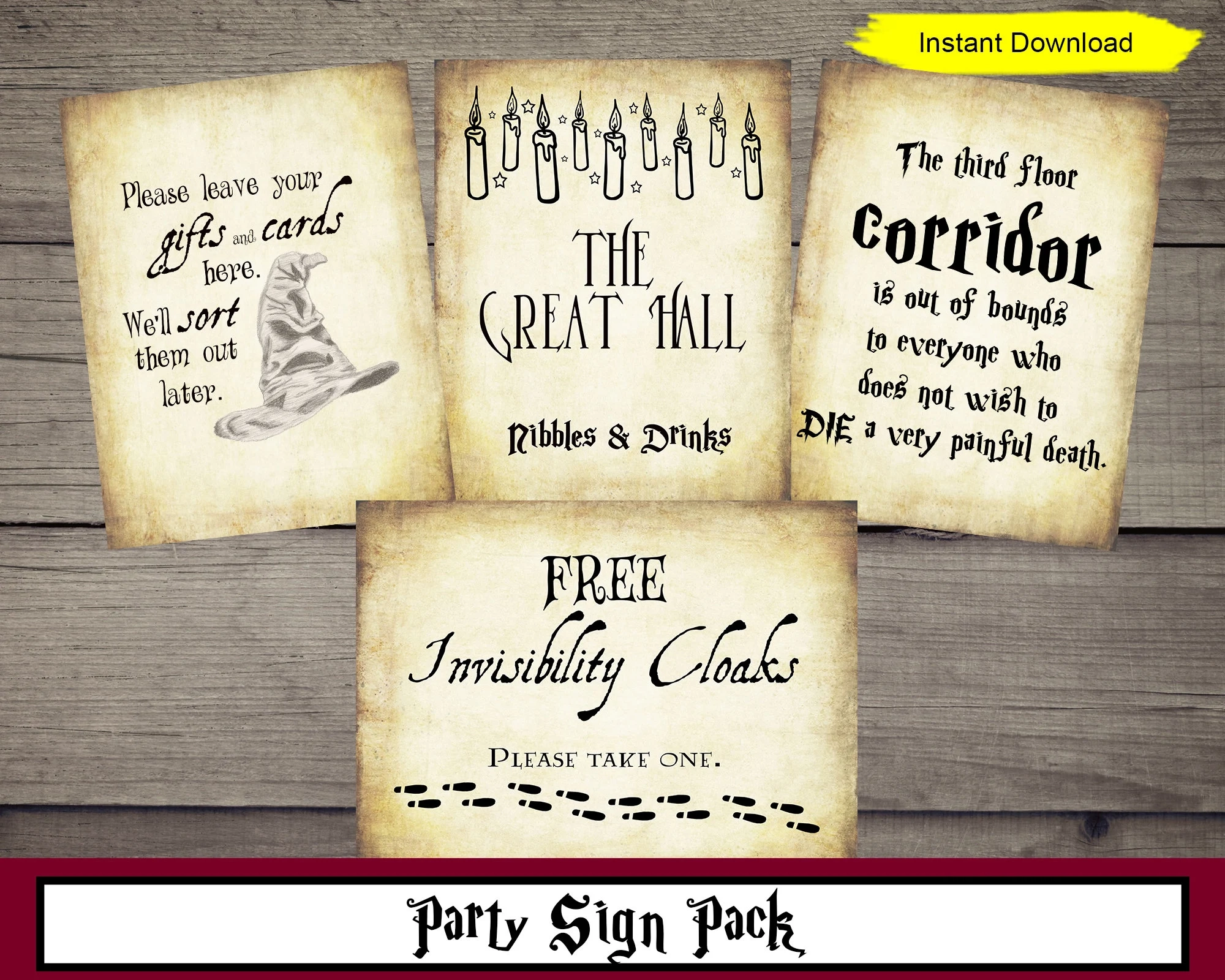 Party Signs Pack INSTANT DOWNLOAD Printable Digital Wizard Harry Halloween Antique Birthday Party Decor Decorations Pottery Bundle Etsy