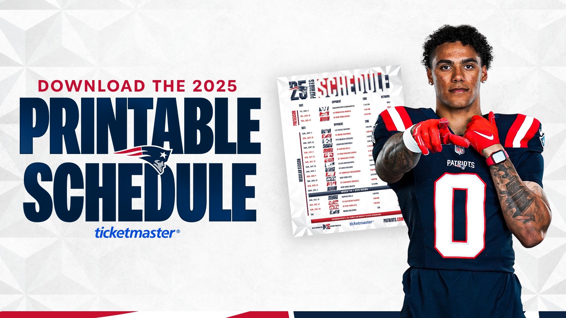 New England Patriots Schedule 2025-26 Printable