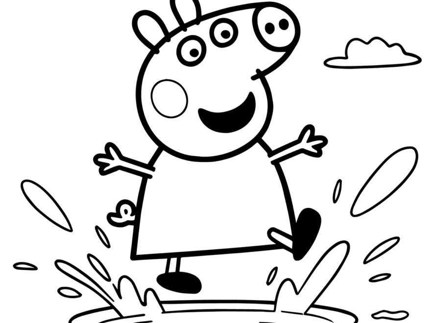 Peppa Pig Jumping In A Puddle Coloring Page Easy Drawing Guides