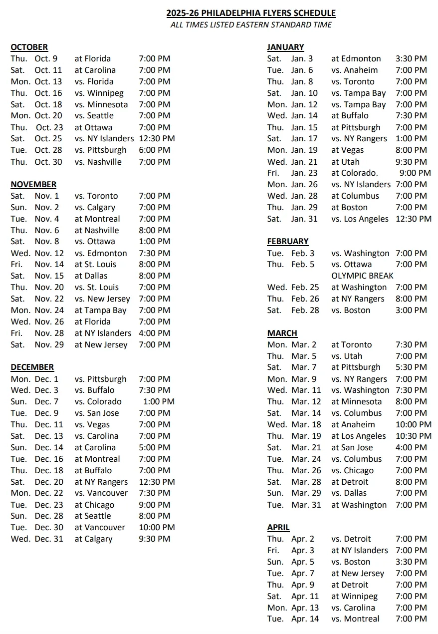 Philadelphia Flyers Schedule 2025 26 Key Dates Matchups More NBC Sports Philadelphia