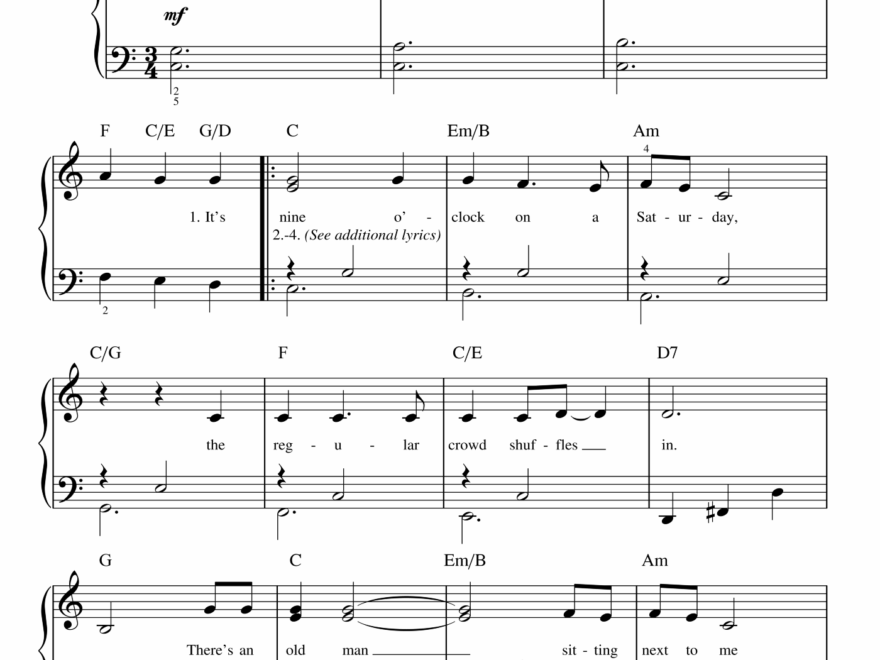 Piano Man beginner Sheet Music For Piano Solo PDF