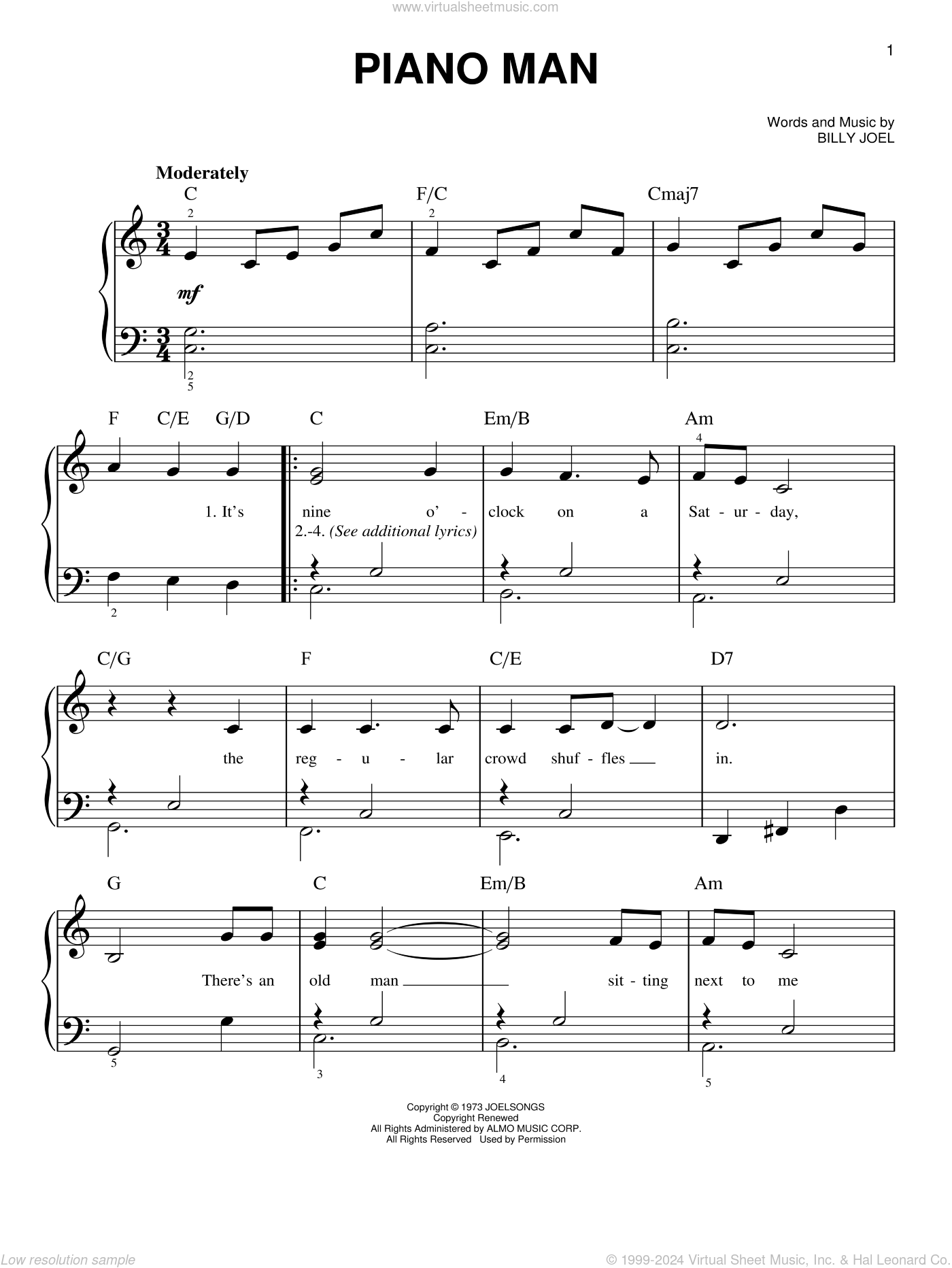 Piano Man beginner Sheet Music For Piano Solo PDF Piano Man beginner Sheet Music For Piano Solo PDF