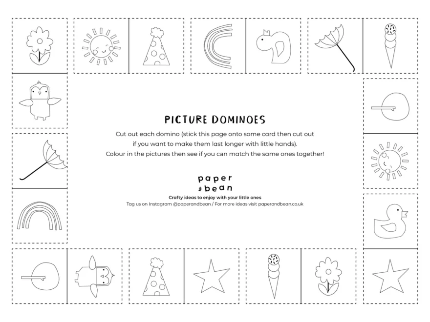 Picture Dominoes Colouring Sheet Free Kids Printable Paper Bean