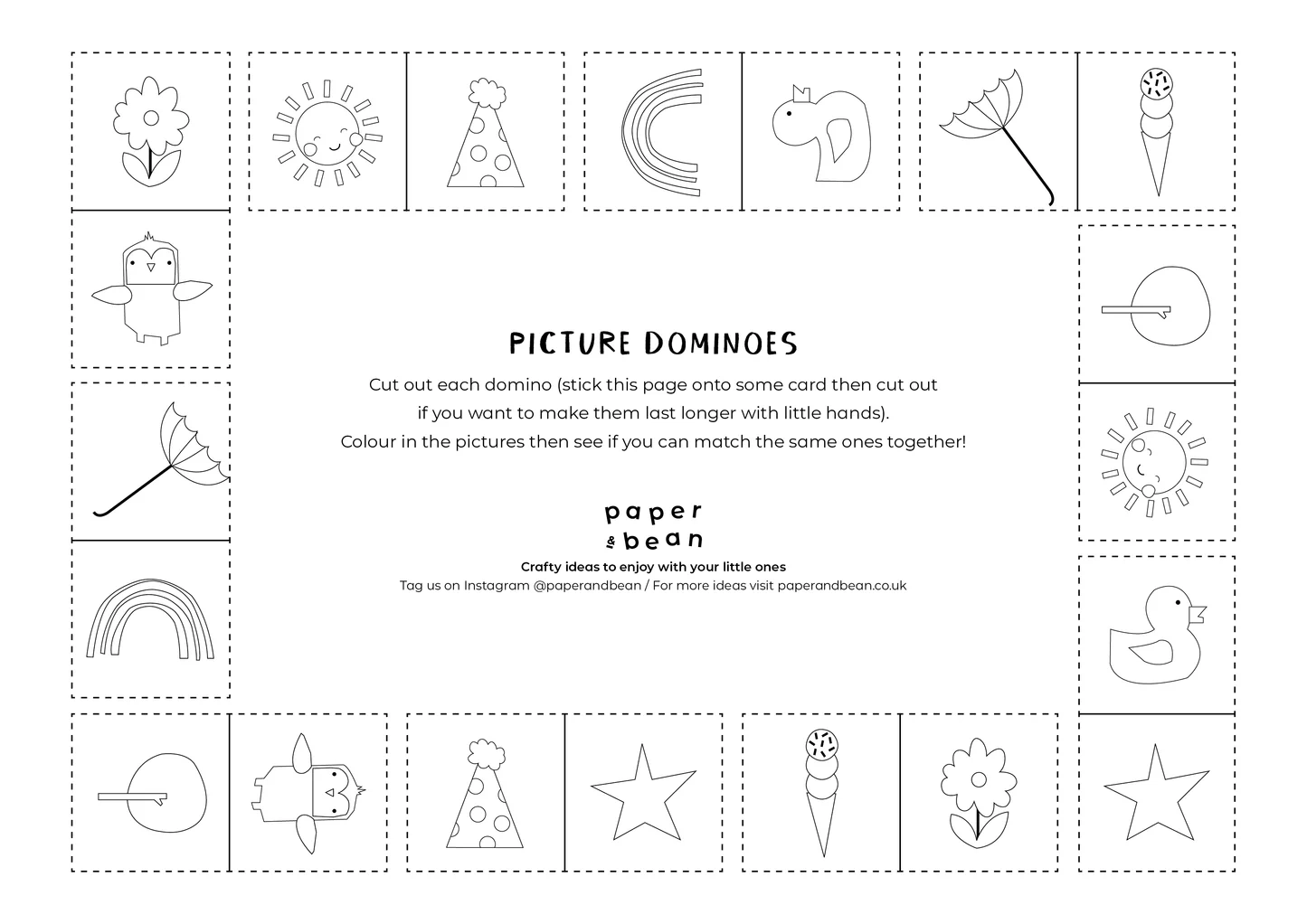 Picture Dominoes Colouring Sheet Free Kids Printable Paper Bean Picture Dominoes Colouring Sheet Free Kids Printable Paper Bean