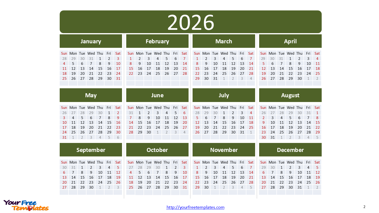 Plan Ahead With The 2026 Calendar Printable Free PowerPoint Template Plan Ahead With The 2026 Calendar Printable Free PowerPoint Template