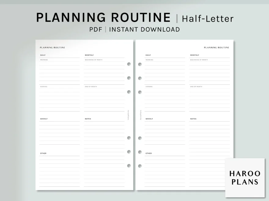 Planning Routine Half letter Printable Planner Inserts Organizer Setting Worksheet Daily Monthly Journal Checklist Digital Download Etsy