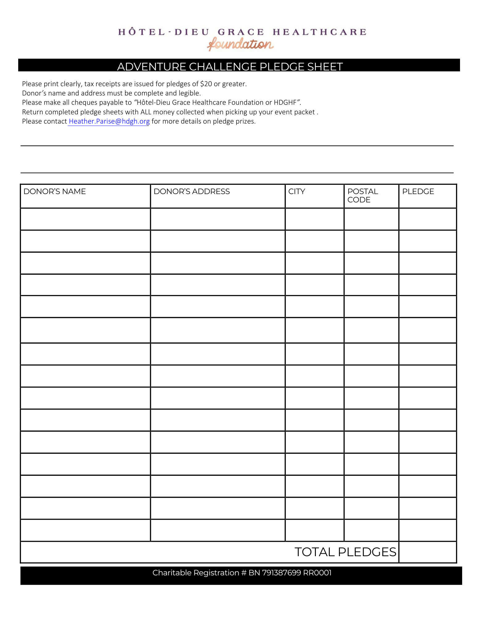 Free Printable Pledge Sheets