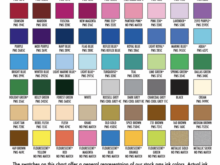 PMS Color Chart We Print Shirts Pinellas County