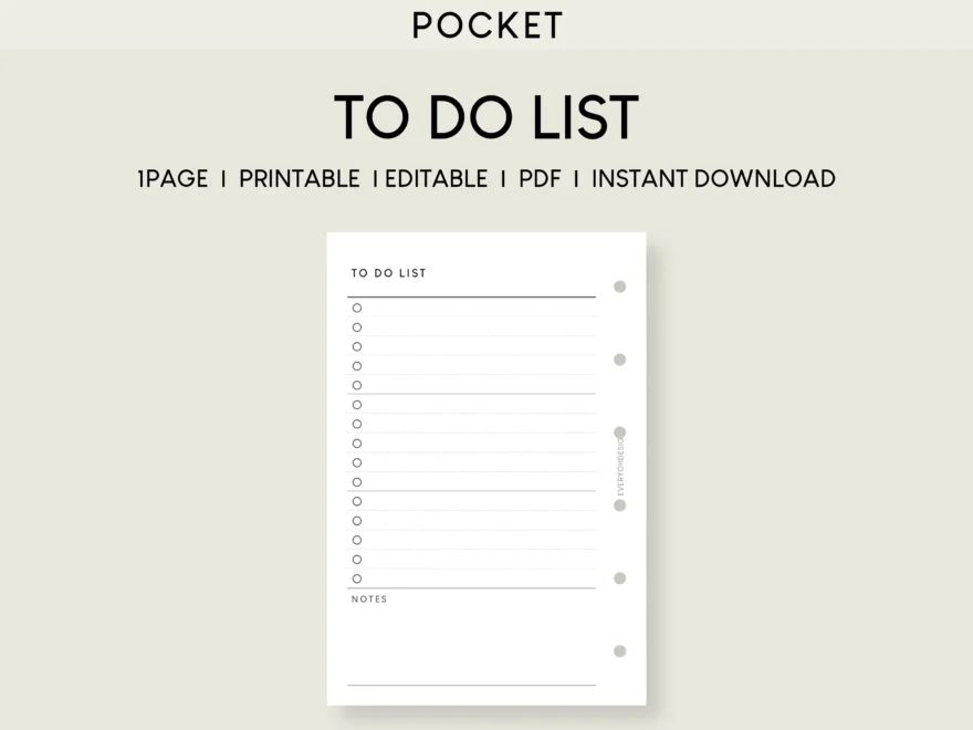 Pocket To do List Printable Inserts Editable To Do List Template Minimalist Task Planner Fillable Simple Checklist Worksheets Etsy