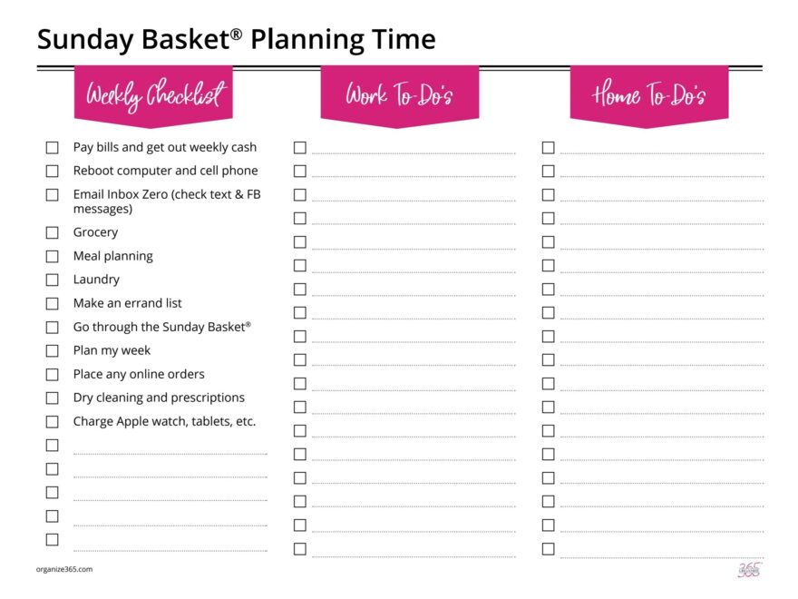 Podcast Episode 60 Sunday Basket Planning Printables Organize365