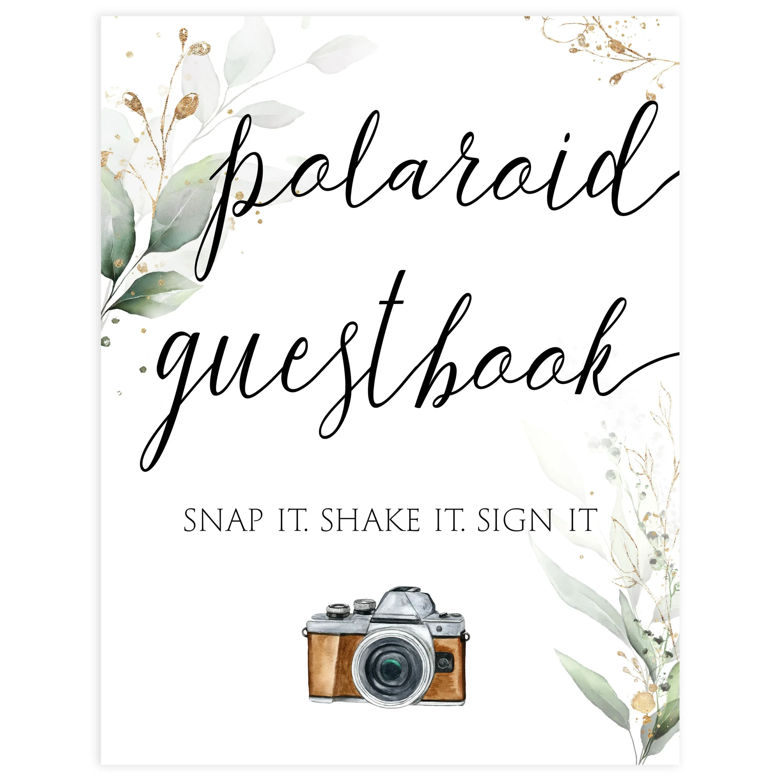 Polaroid Guestbook Table Sign Printable Gold Leaf Bridal Games OhHappyPrintables Polaroid Guestbook Table Sign Printable Gold Leaf Bridal Games OhHappyPrintables