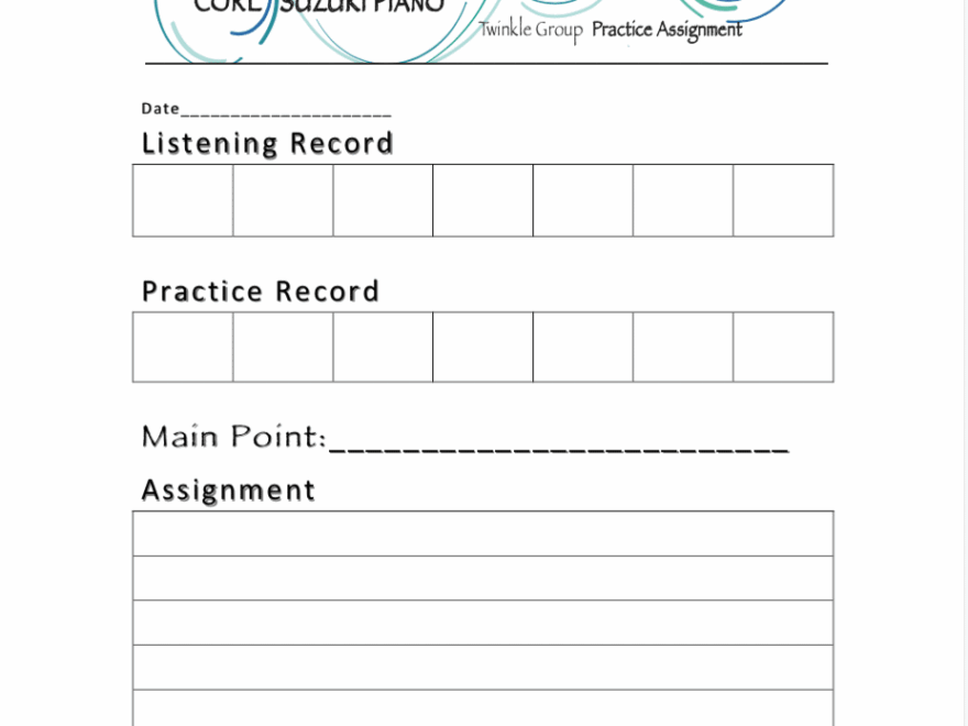Practice Sheets Core Suzuki Piano