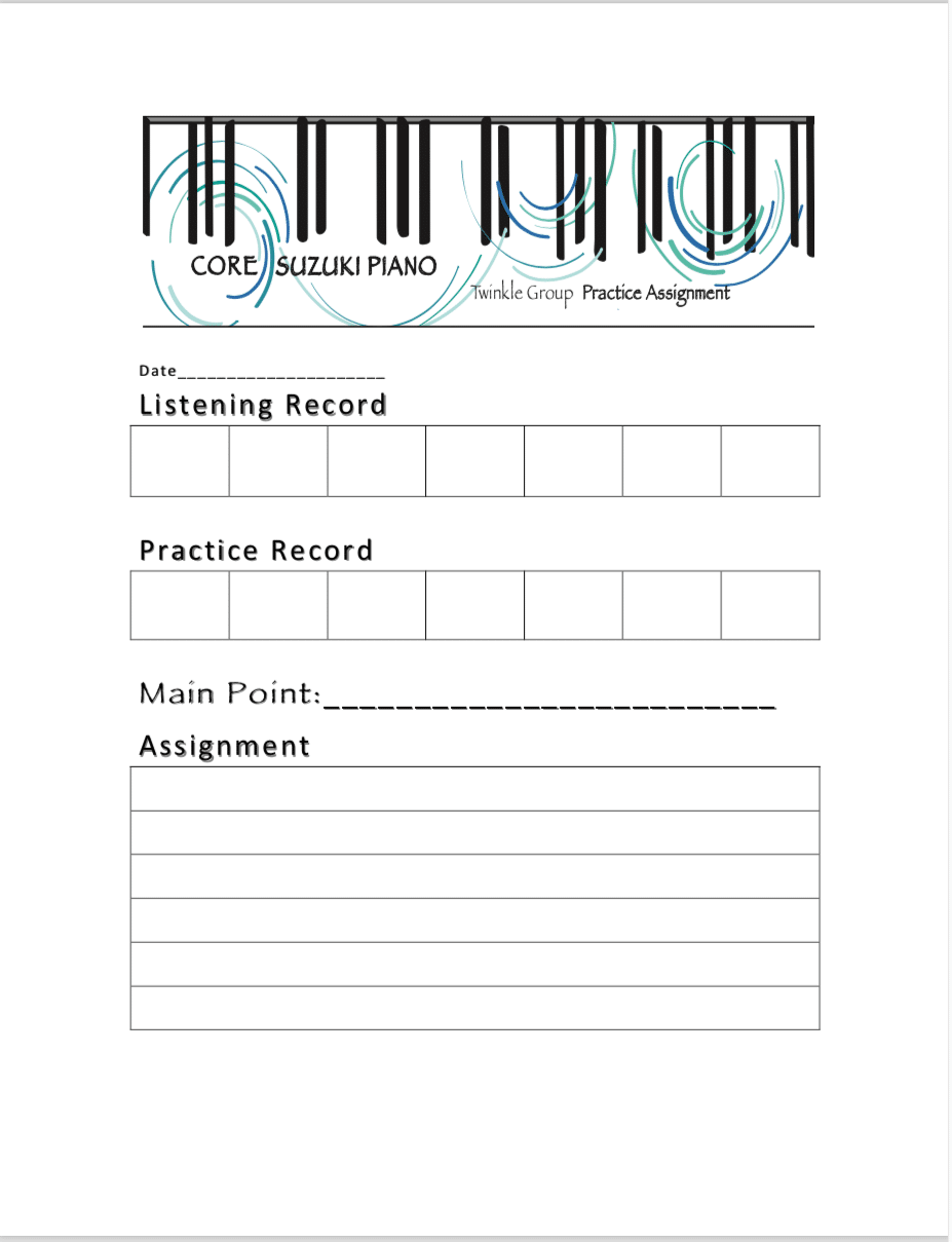Practice Sheets Core Suzuki Piano