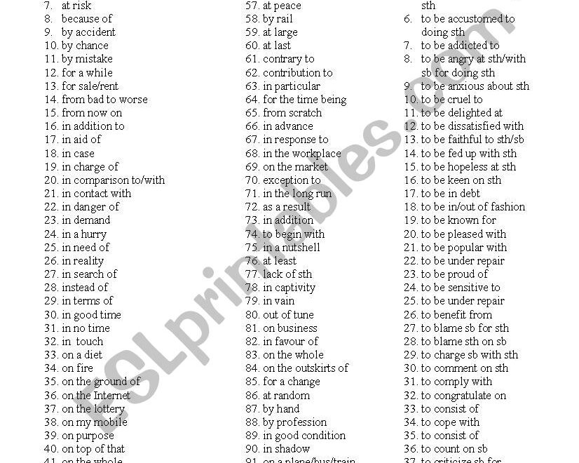 Prepositions List ESL Worksheet By Kamap