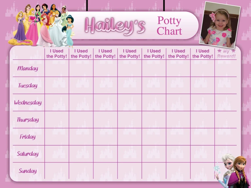 Princess Potty Chart Potty Training Chart Potty Reward Chart Potty Sticker Chart Customized Personalized Printable Etsy