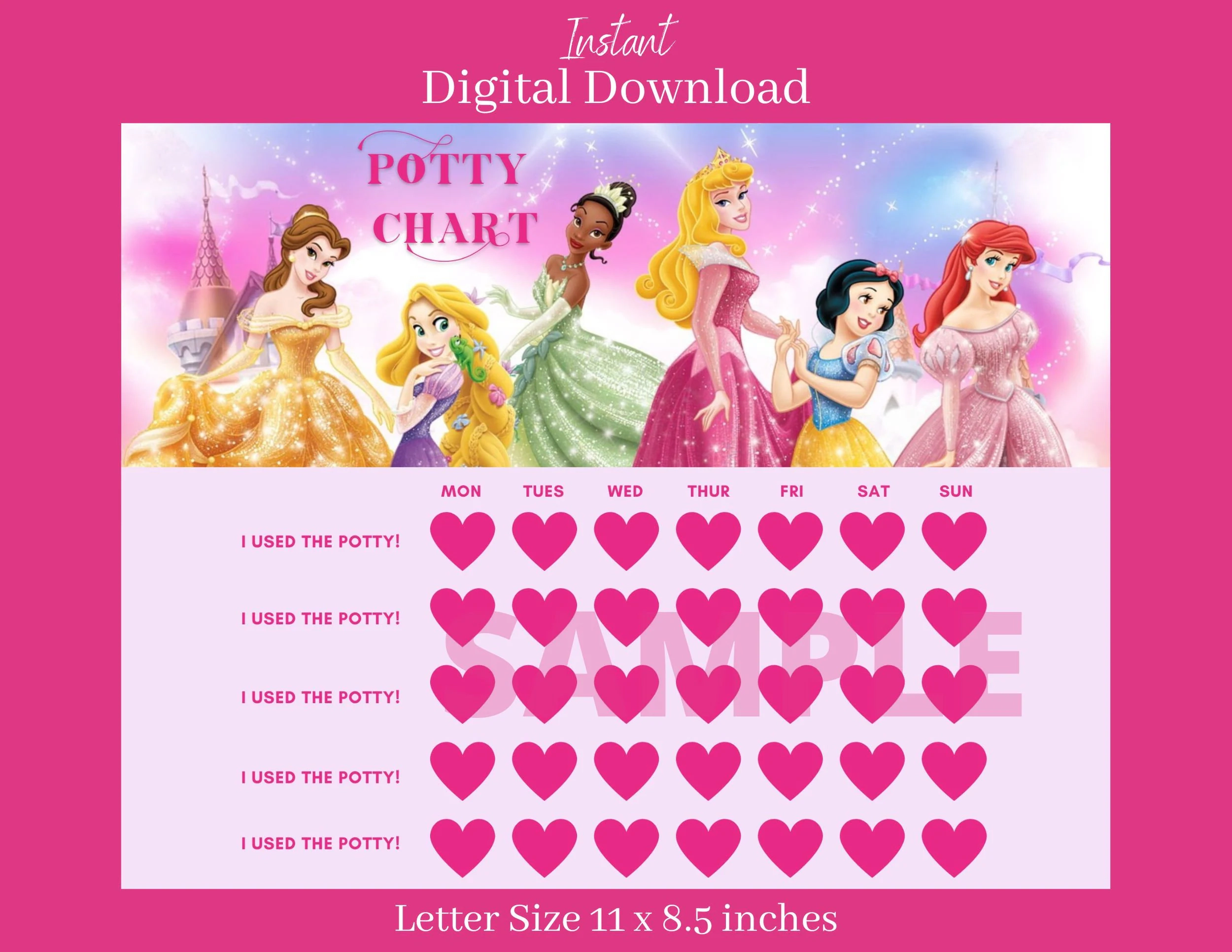 Princess Potty Chart Princess Toilet Training Chart Etsy