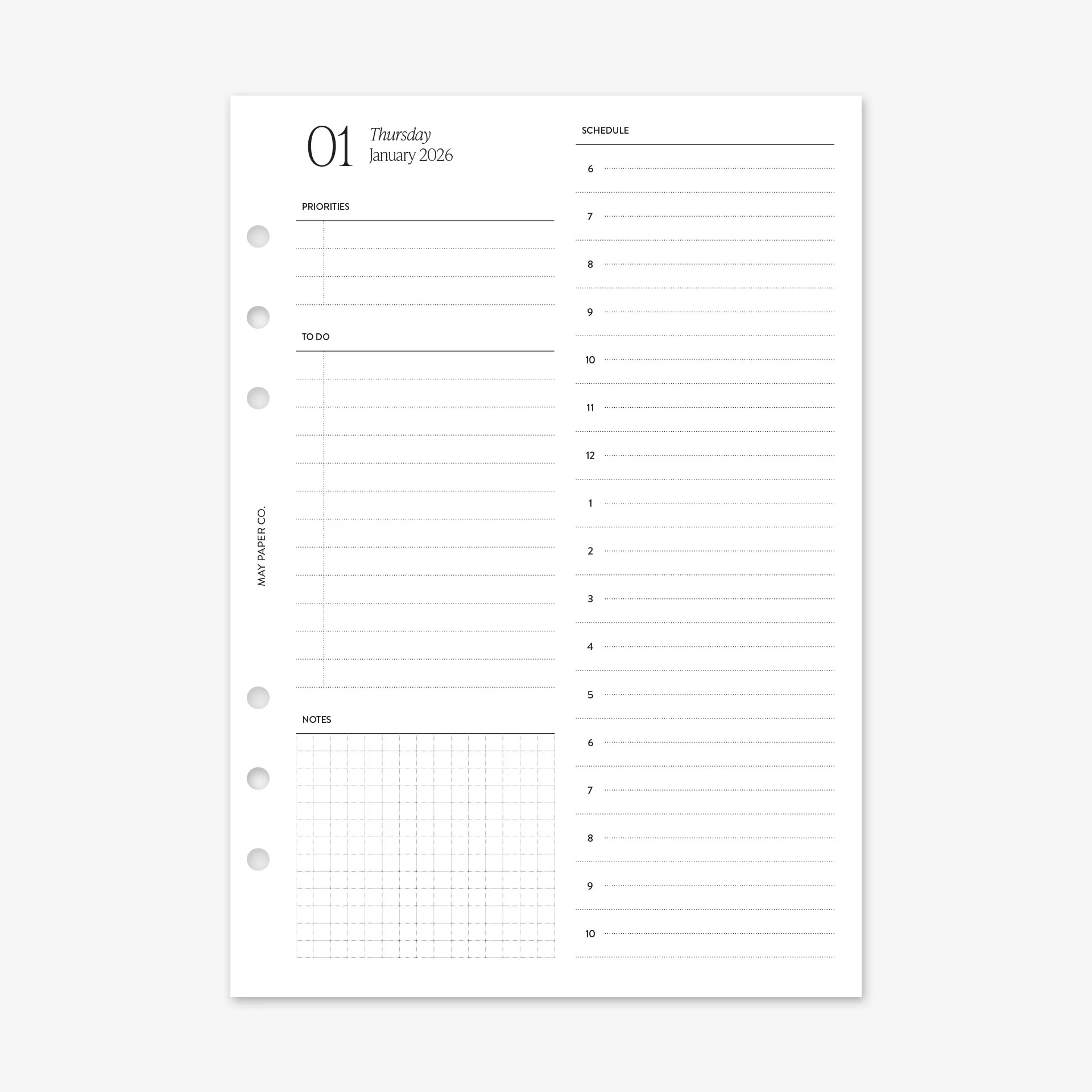 PRINTABLE 2026 DO1P Daily With Half Hourly Schedule Inserts MAY PAPER CO 
