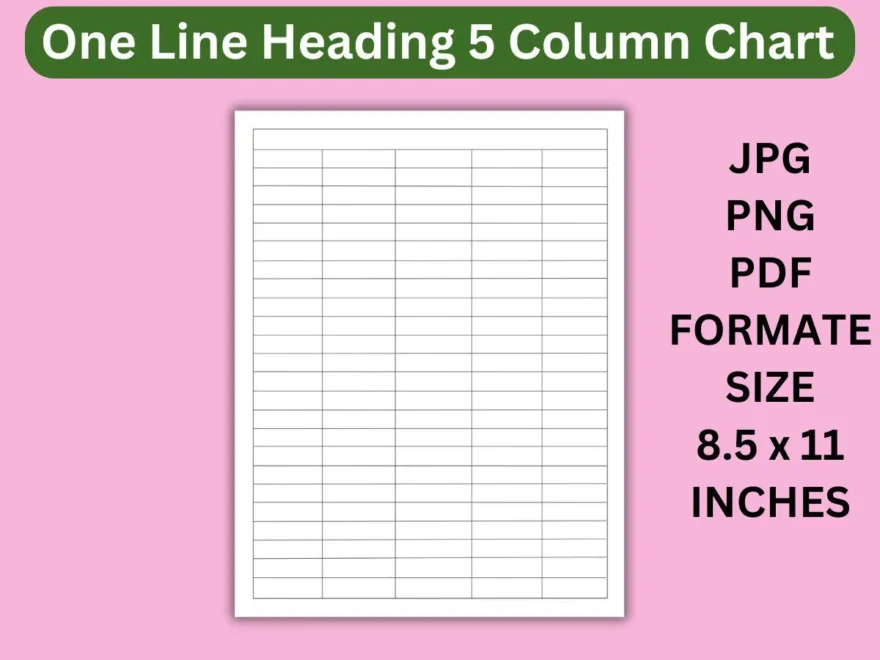 Printable 5 column Chart Template Blank Table Grid PDF JPG PNG Etsy