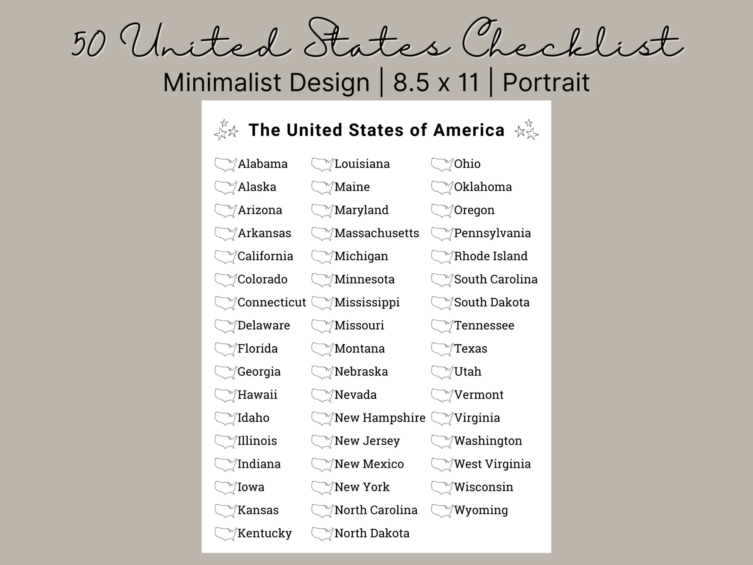 List Of States Printable