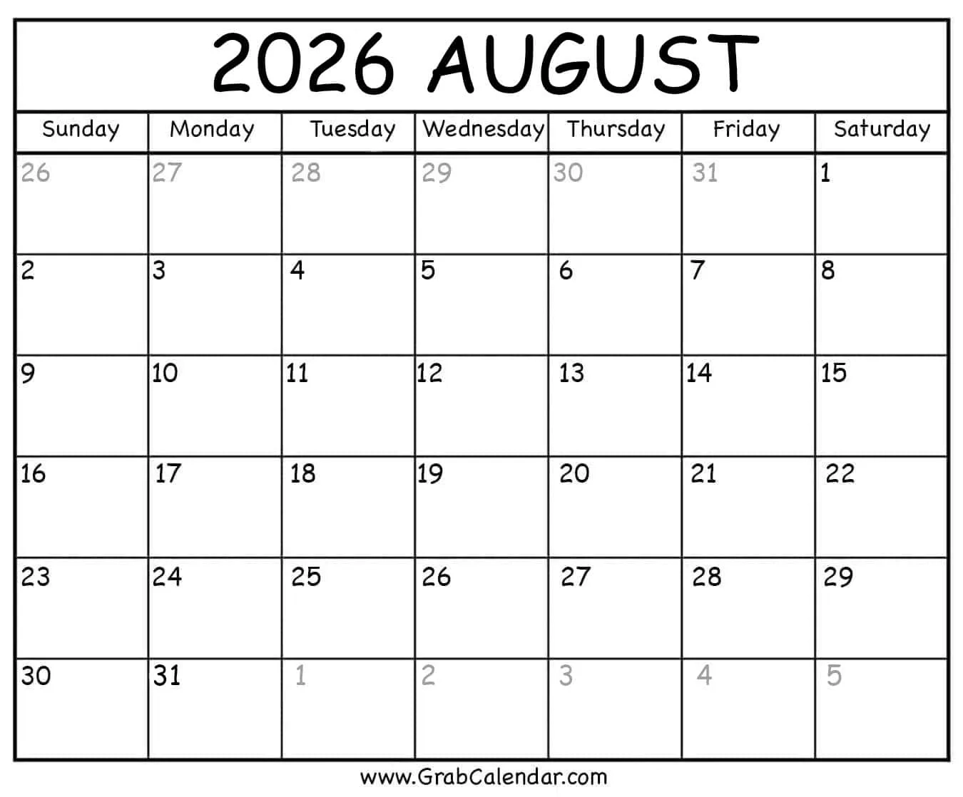 August 2026 Printable Planner