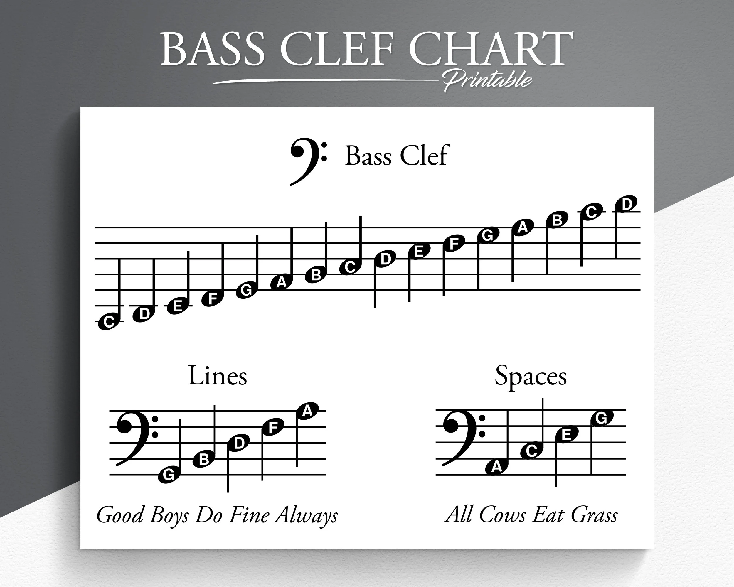 Printable Bass Clef Chart Music Education PDF Download Etsy
