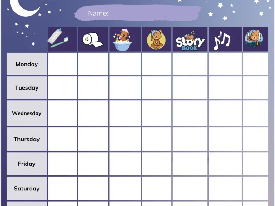 Printable Bedtime Routine Charts For Kids