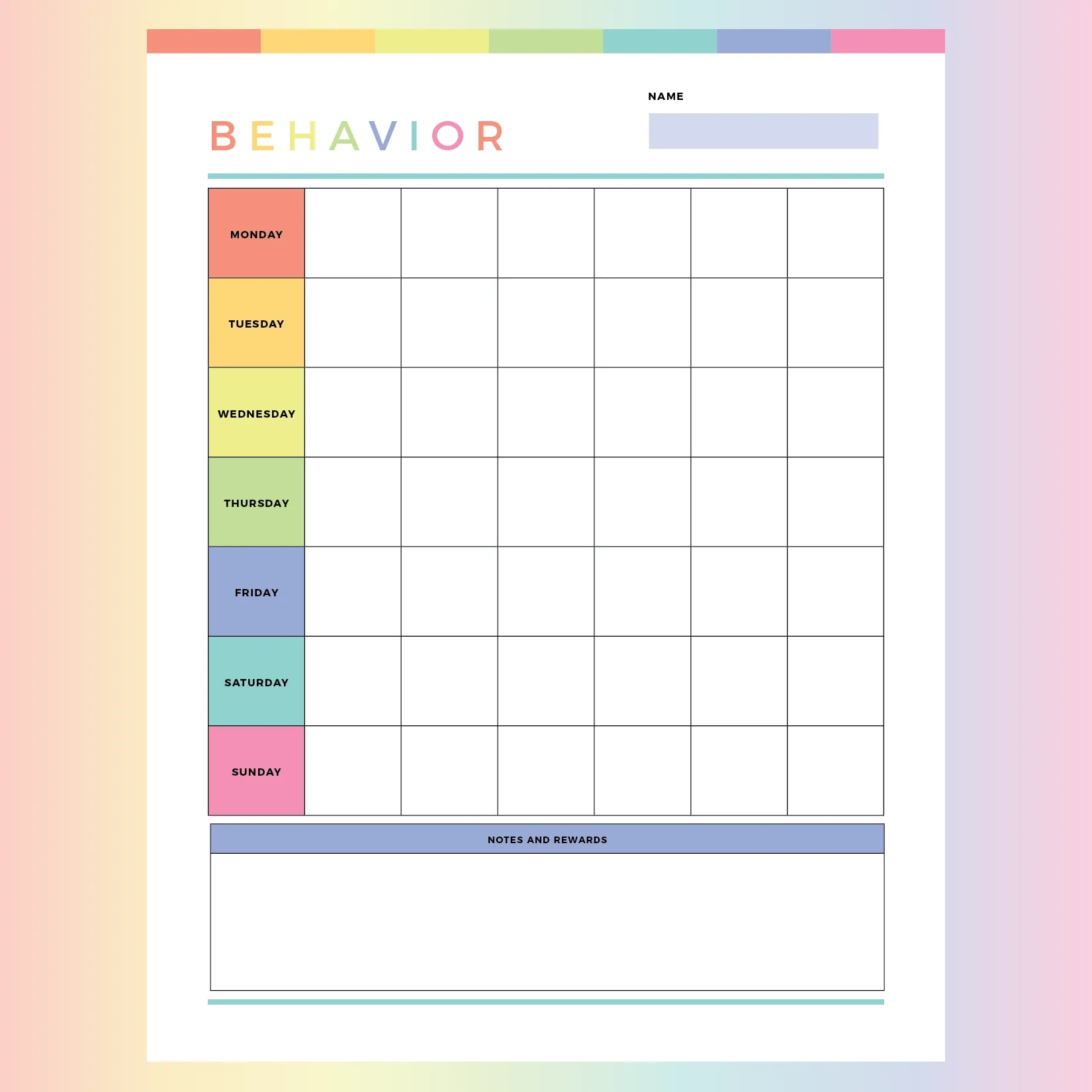 Printable Behaviour Chart For Kids Instant Download PDF A4 And US Letter Plan Print Land Printable Behaviour Chart For Kids Instant Download PDF A4 And US Letter Plan Print Land