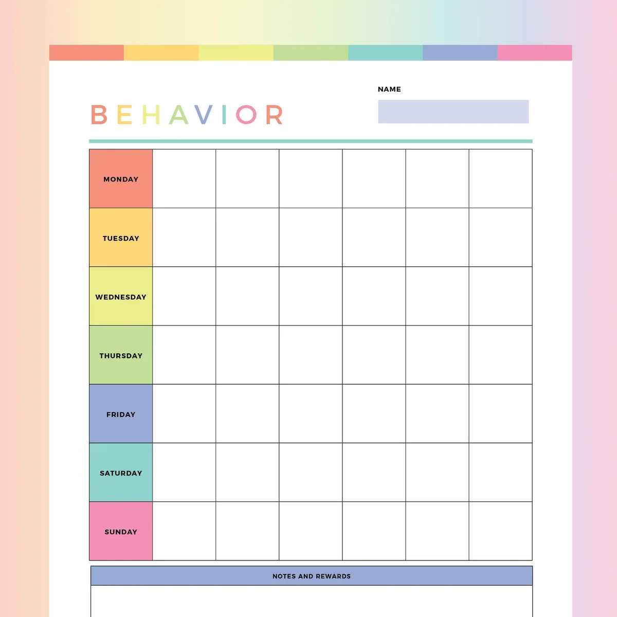 Printable Behaviour Chart For Kids Instant Download PDF A4 And US Letter Plan Print Land